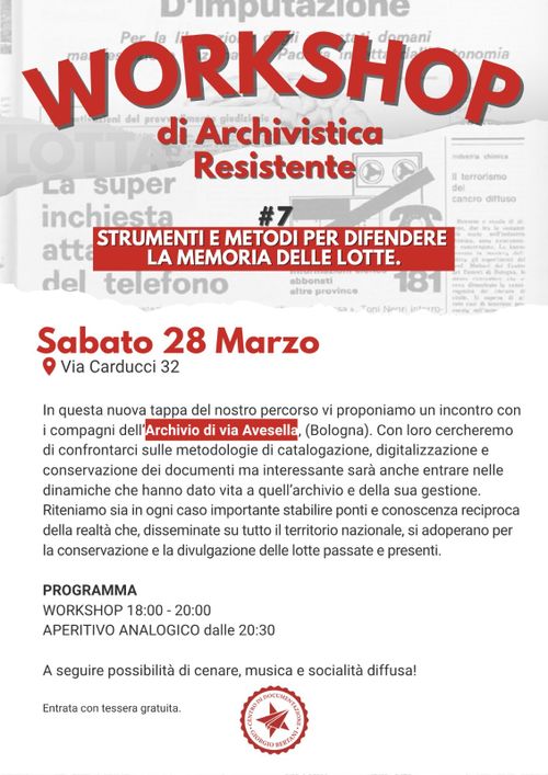 Workshop di archivistica resistente #7 w/ Archivio Via Avesella [Bologna]