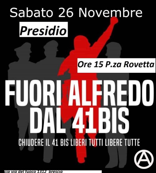 “Fuori Alfredo dal 41 bis!”, il 26 novembre presidio a Brescia