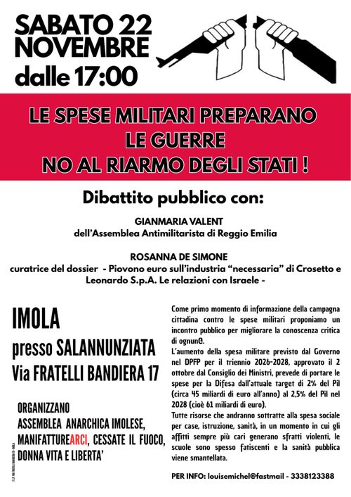 LE SPESE MILITARI PREPARANO LA GUERRA - NO AL RIARMO DEGLI STATI