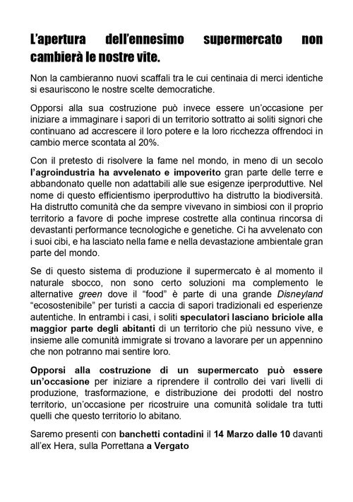 Presidio contro l'apertura di un nuovo supermercato 