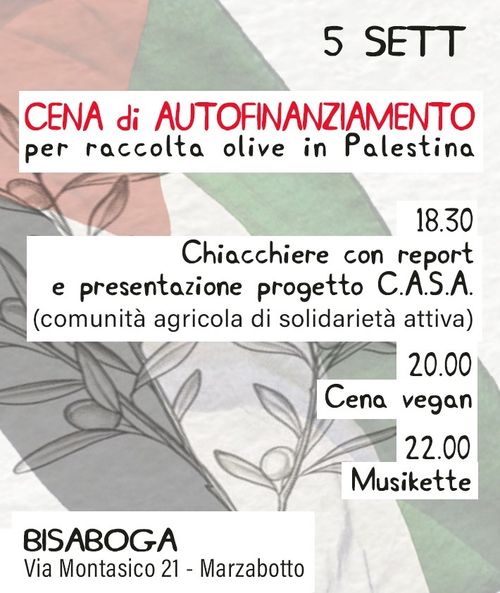Cena di autofinanziamento per la raccolta olive in Palestina
