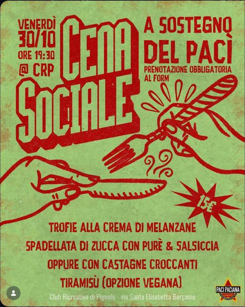 Cena a sostegno del Pacì Paciana