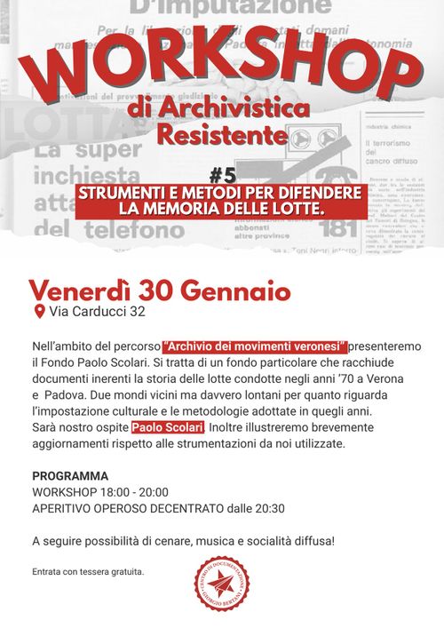 WORKSHOP DI ARCHIVISTICA RESISTENTE #5 – STRUMENTI E METODI PER DIFENDERE LA MEMORIA DELLE LOTTE