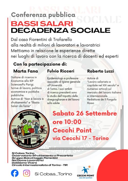 Conferenza pubblica "Bassi salari decadenza sociale"